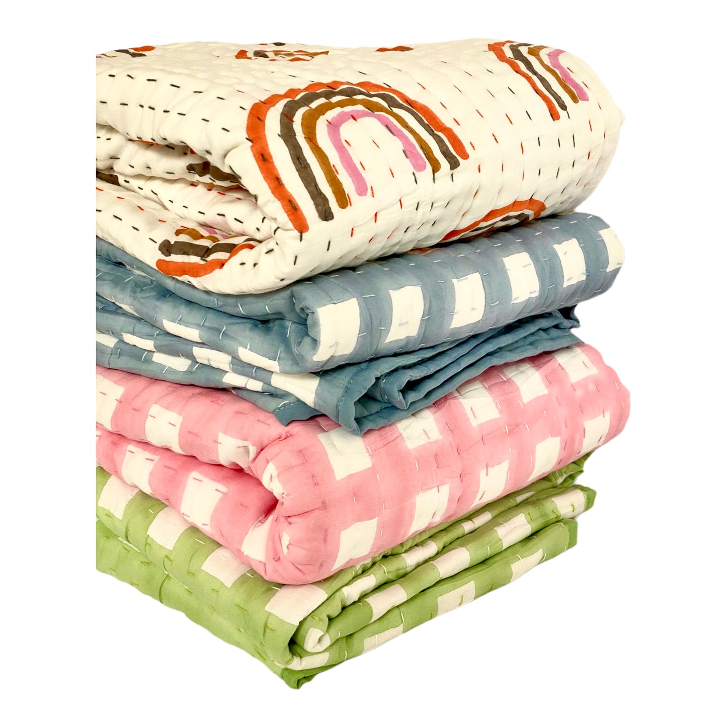 Rainbow & Stripes Khantha Baby Quilt/ Blanket